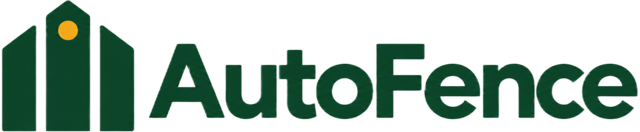 AutoFence logo: three fence pickets with an amber sensor dot